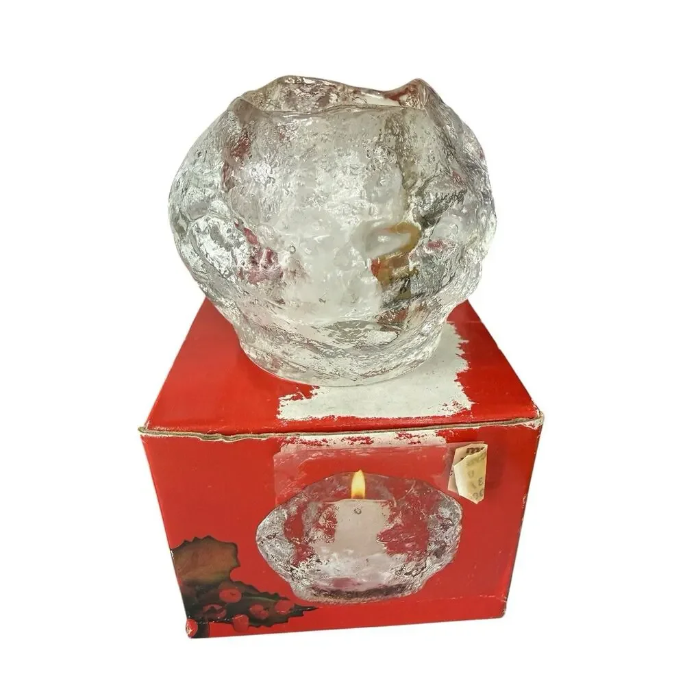 Vintage Ice Cube Snowball Glass Candle Holders Set of 3 Made in Taiwan w/ Boxes